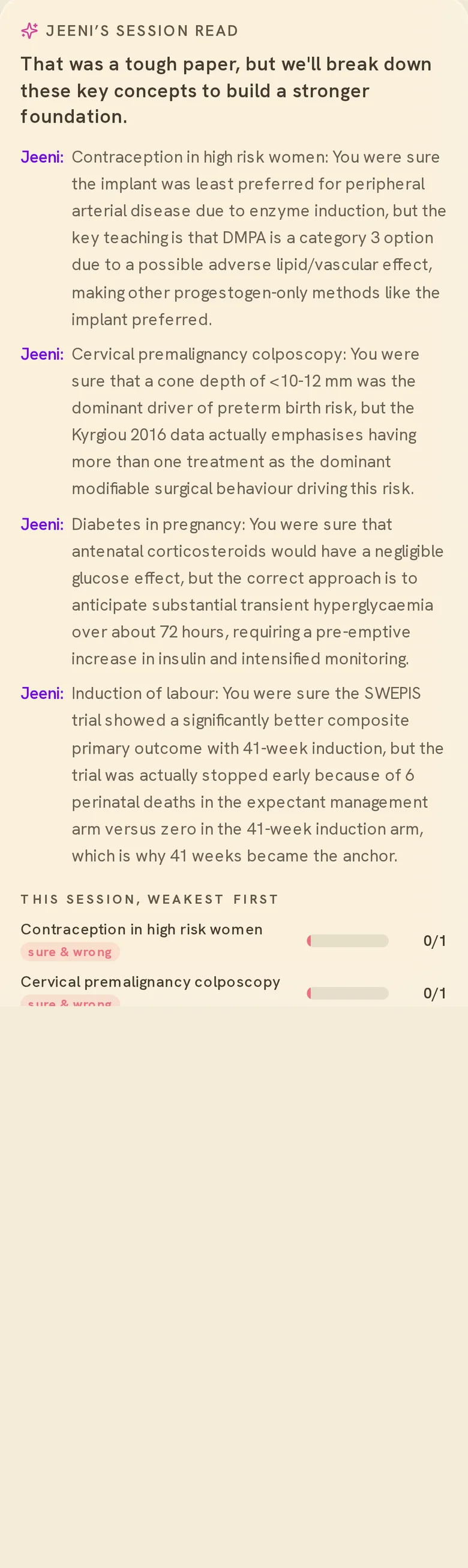 Jeeni's session read — a concept-by-concept teaching debrief of what you missed and why